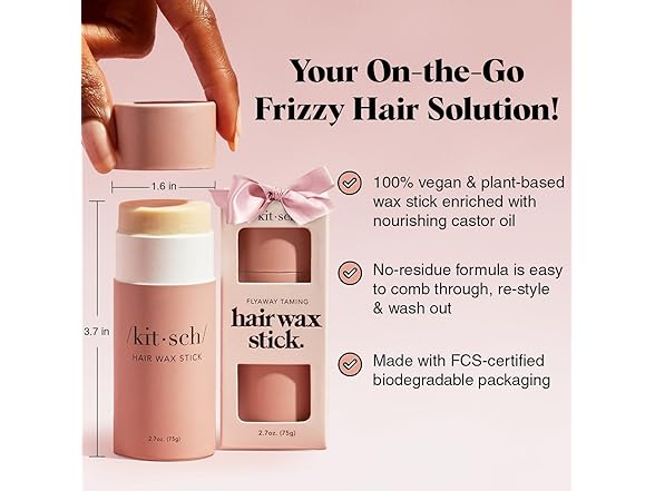 Kitsch Hair Wax Stick for Women & Men - Anti-Frizz and Fly Away Hair Tamer, No Residue Hair Finishing Stick | All Day Hold Styling Product - 2.7 oz