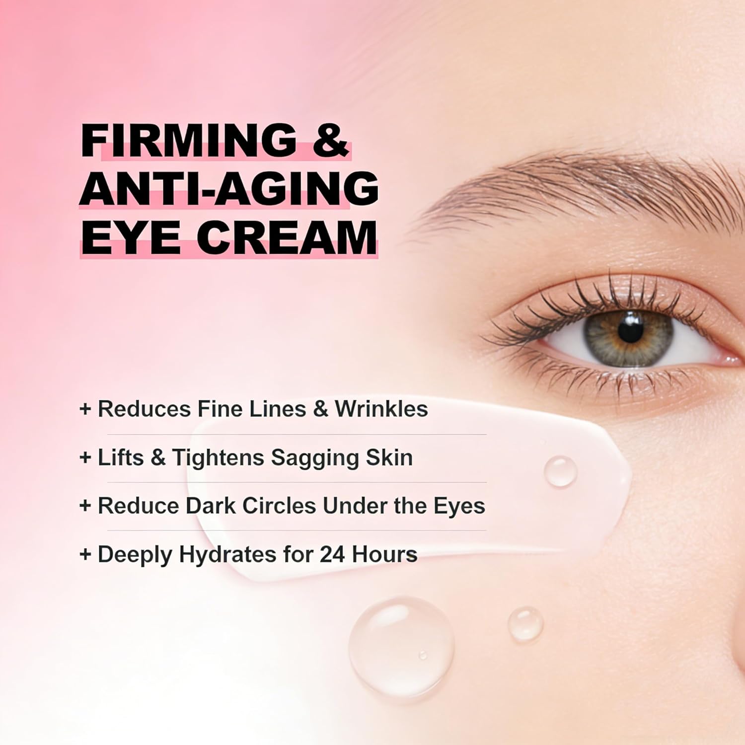 Hyaluronic Acid Firming Eye Cream, Daily Eye Treatment Cream, Unde Eye Cream for Dark Circles & Wrinkles, Anti-Aging & 24H Hydration, 0.5 oz