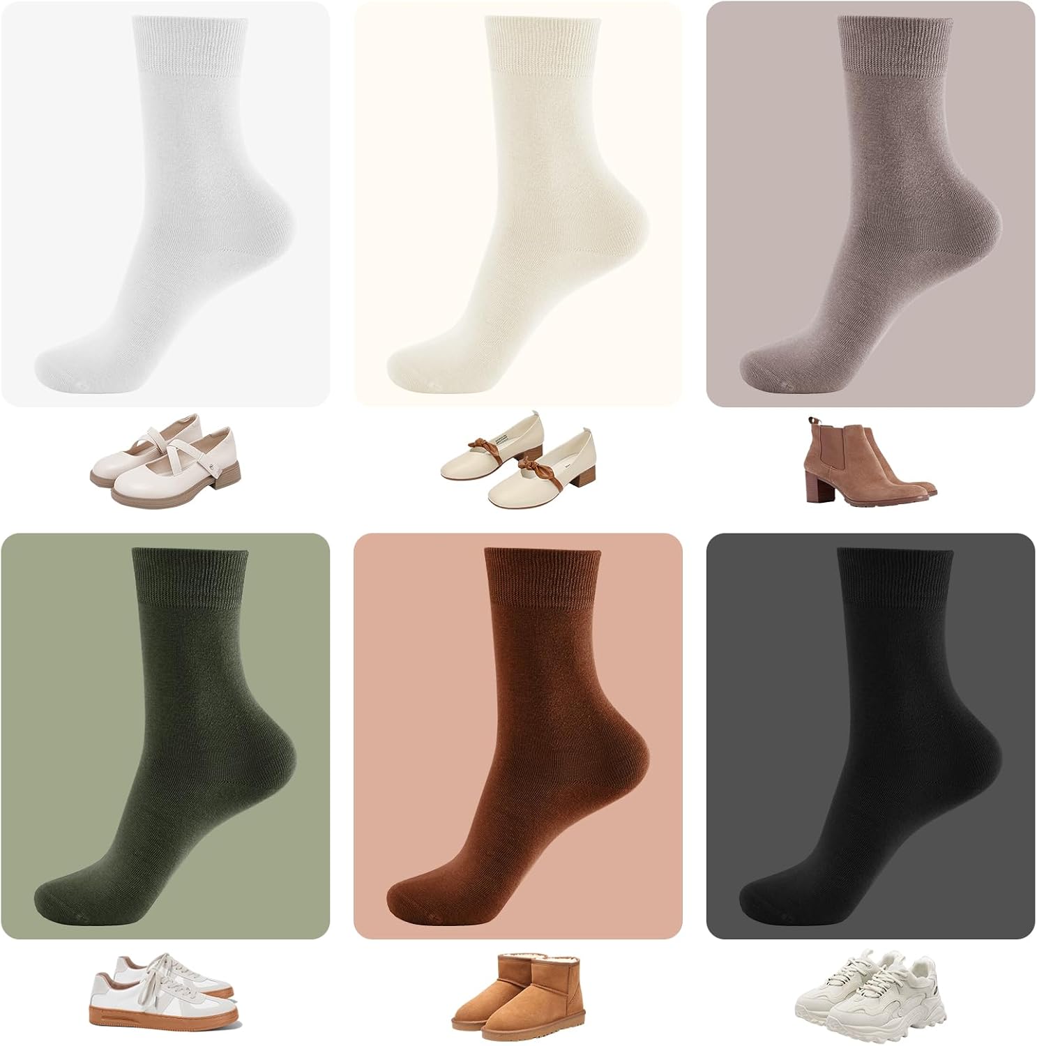 MORECOO 6 Pairs Socks for Women, Cute Ruffle Frilly Ankle Socks, Cotton Lace Crew Socks for Mary Jane Shoes, 6 Pack