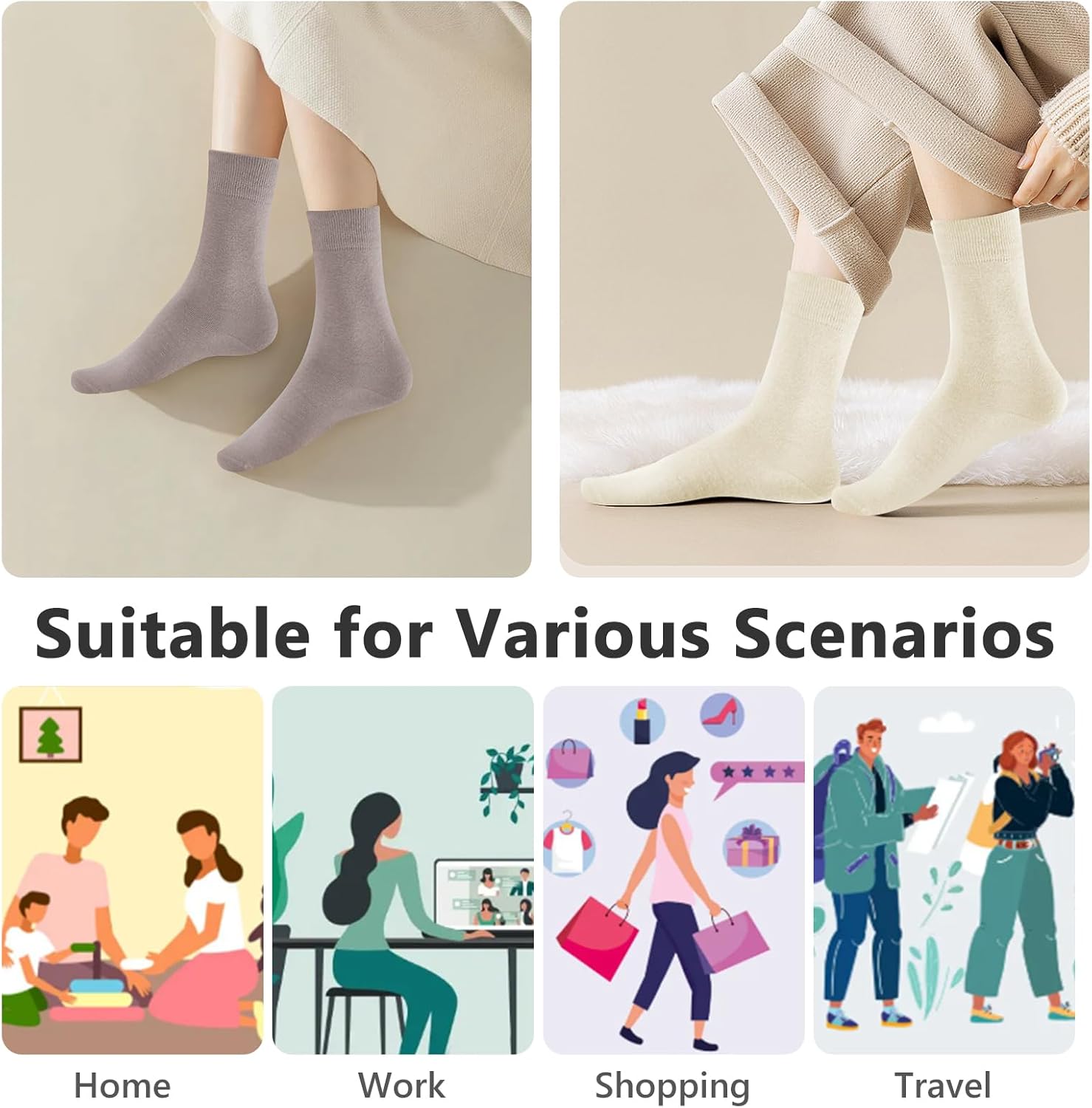 MORECOO 6 Pairs Socks for Women, Cute Ruffle Frilly Ankle Socks, Cotton Lace Crew Socks for Mary Jane Shoes, 6 Pack