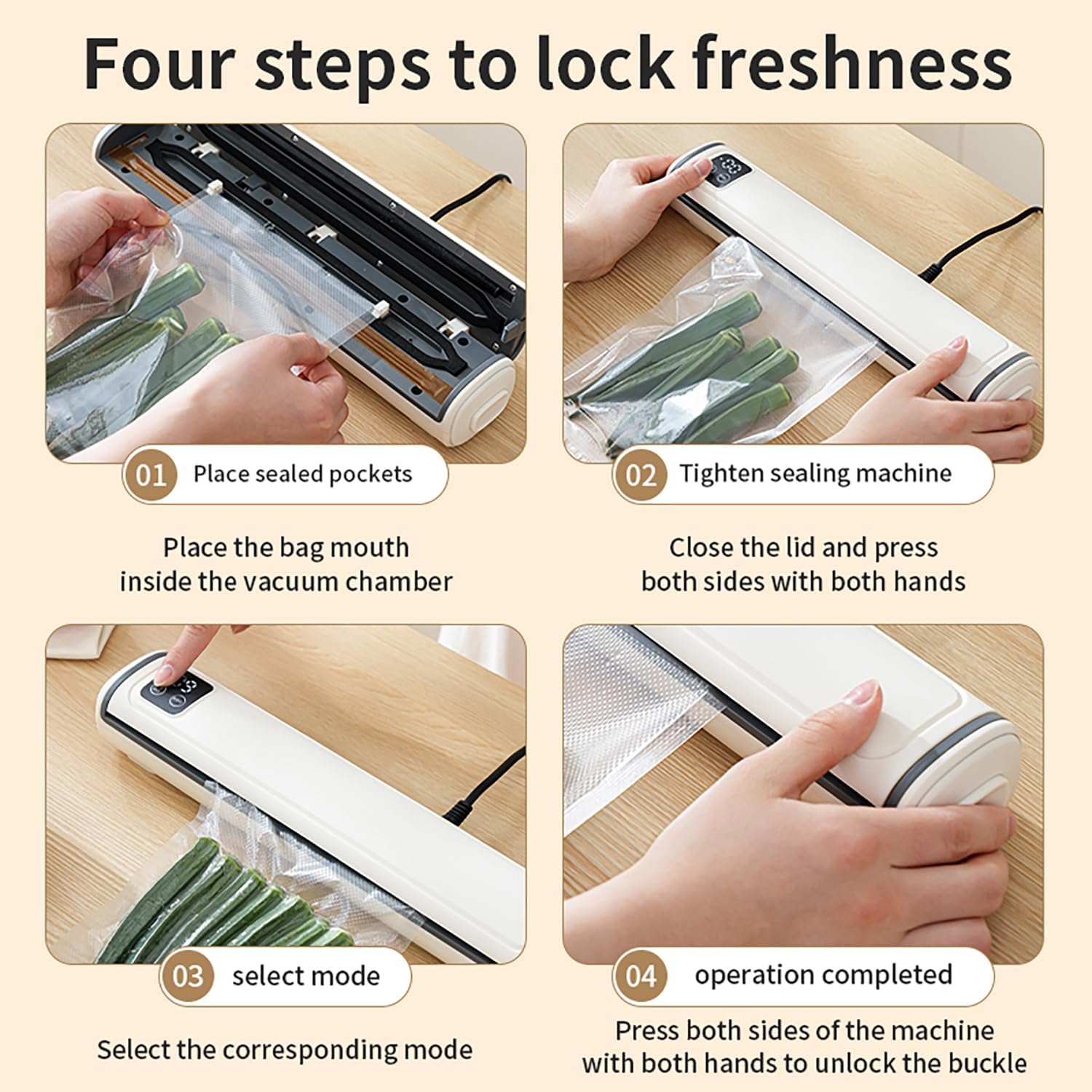 Vacuum Sealer Machine | Compact Design | One-Touch Automatic | Seal in 10-20 Seconds | Dry, Moist, Wet, and Cold Modes | With 10 Vacuum Bags & Built-in Cutter