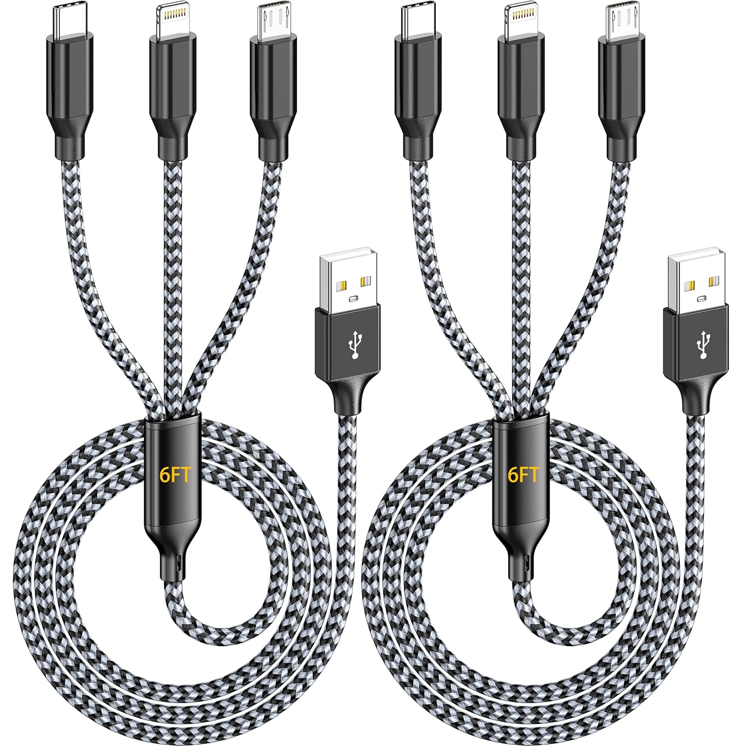 IDISON Multi Charging Cable (2Pack 6ft), 3 in 1 Charging Cable Travel Essentials Nylon Braided Cord USB Port iPhone Charger Cord with Type C Micro Lightning USB for Apple iPhone Android Phone