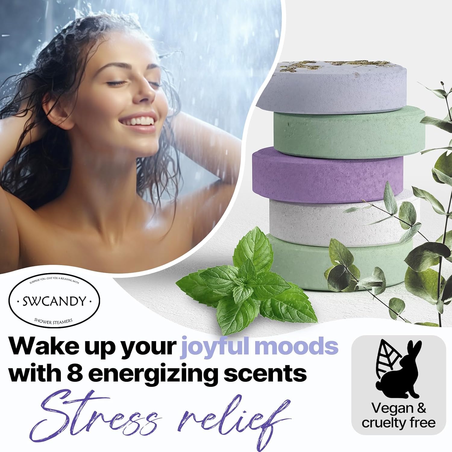 Shower Steamers Aromatherapy Birthday Gifts for Women - SWCANDY 8 Pcs Mothers Day Gifts, Mom Wife Daughter Grandma Sister Her Self Care with Natural Essential Oils Relaxation Home SPA Travel Holidays