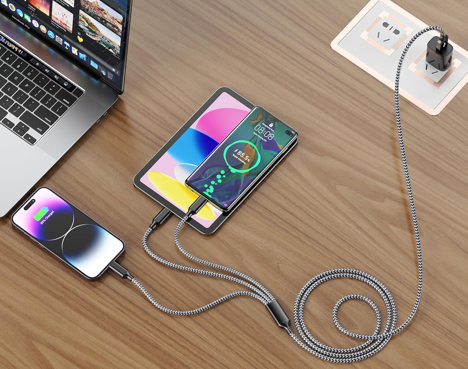 IDISON Multi Charging Cable (2Pack 6ft), 3 in 1 Charging Cable Travel Essentials Nylon Braided Cord USB Port iPhone Charger Cord with Type C Micro Lightning USB for Apple iPhone Android Phone