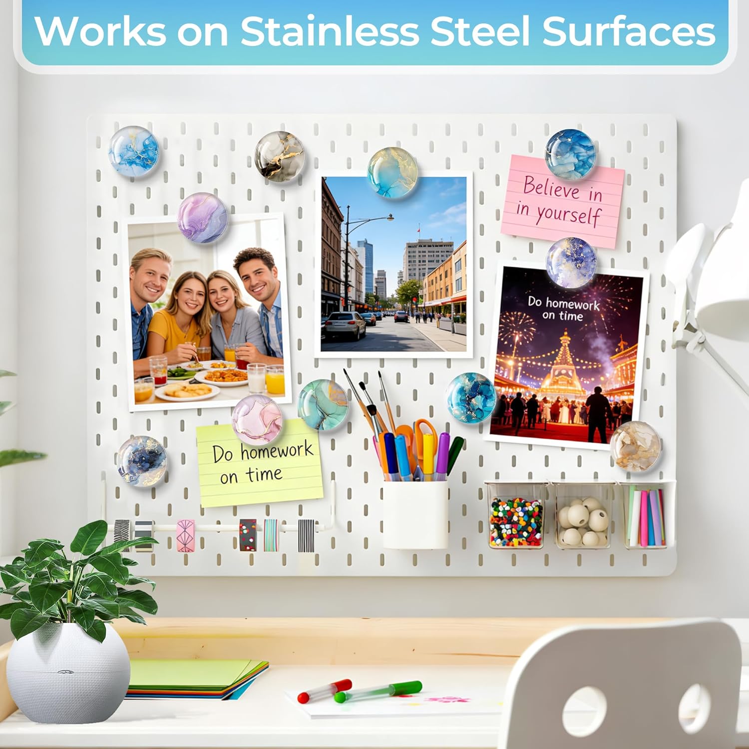 Thick 9mm 3D Glass Refrigerator Magnets 30mm Round – Strong Soft Magnet Backing, Heavy Duty Fridge Magnets for Photos, Notes, Whiteboard & Locker Use -24 Magnets(12 Designs of Gilded Sand, 2 of Each)
