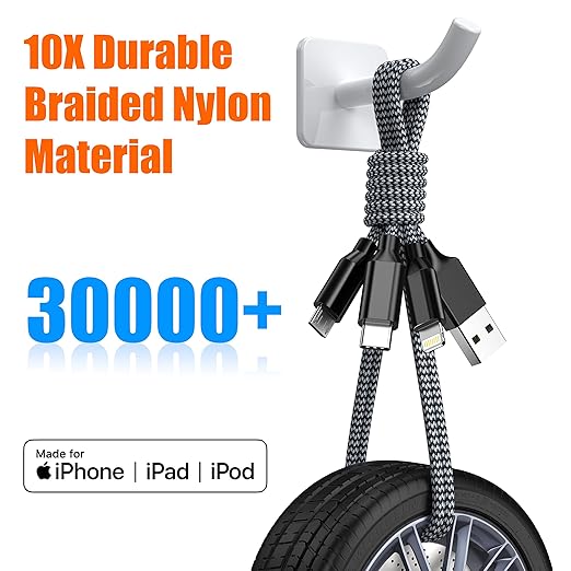 IDISON Multi Charging Cable (2Pack 6ft), 3 in 1 Charging Cable Travel Essentials Nylon Braided Cord USB Port iPhone Charger Cord with Type C Micro Lightning USB for Apple iPhone Android Phone