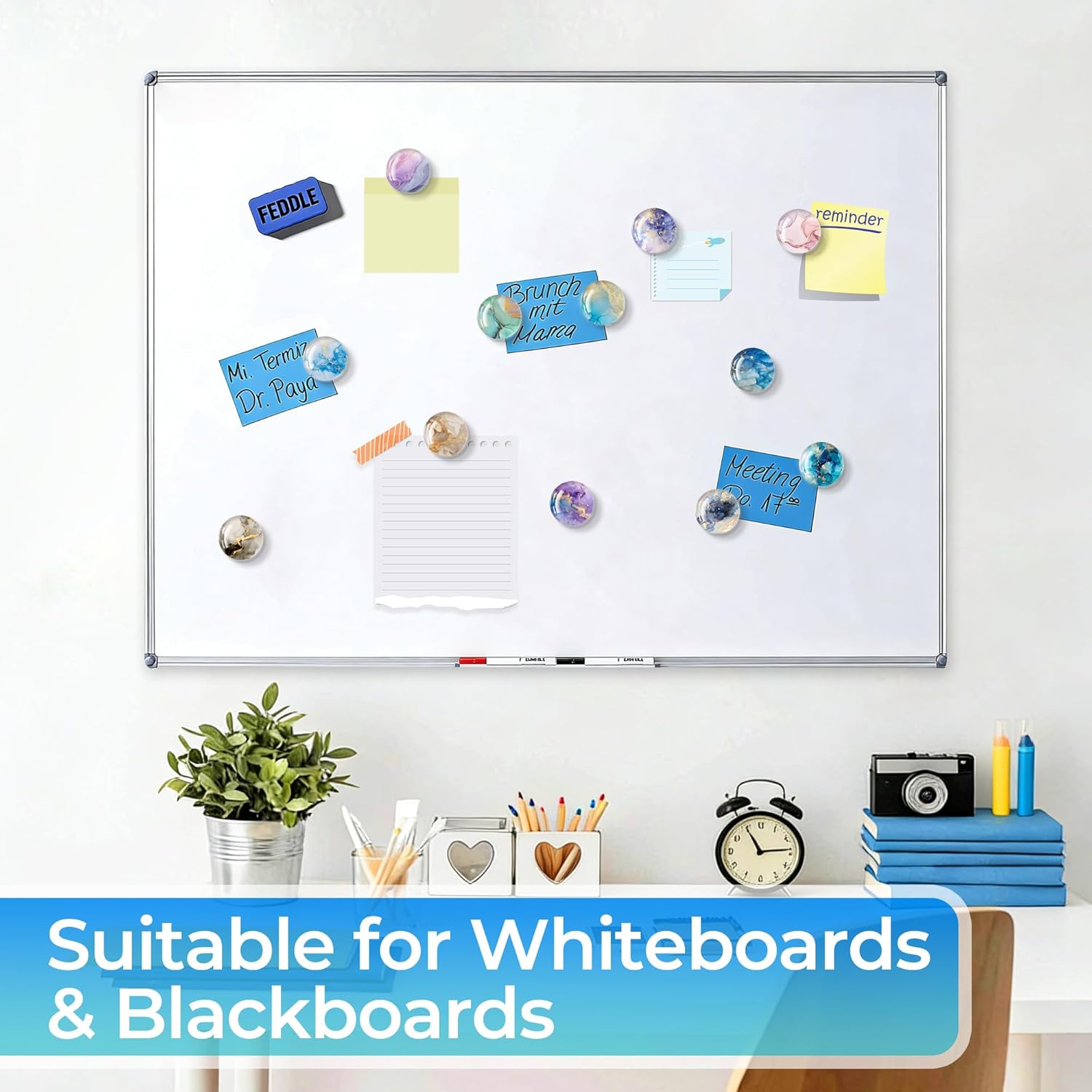 Thick 9mm 3D Glass Refrigerator Magnets 30mm Round – Strong Soft Magnet Backing, Heavy Duty Fridge Magnets for Photos, Notes, Whiteboard & Locker Use -24 Magnets(12 Designs of Gilded Sand, 2 of Each)