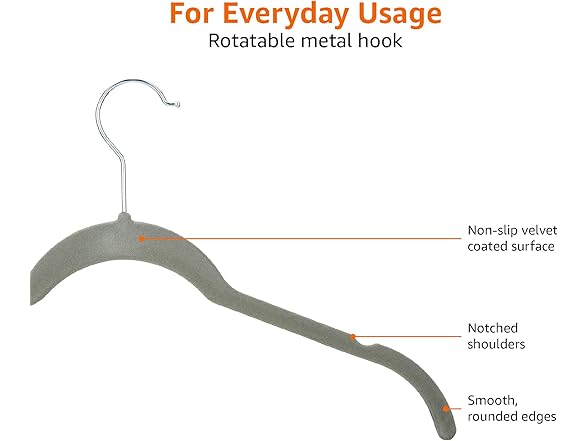 Amazon Basics Space Saving Slim Velvet Non-Slip Clothes Hangers, Sturdy, Gray/Silver, 100-Pack