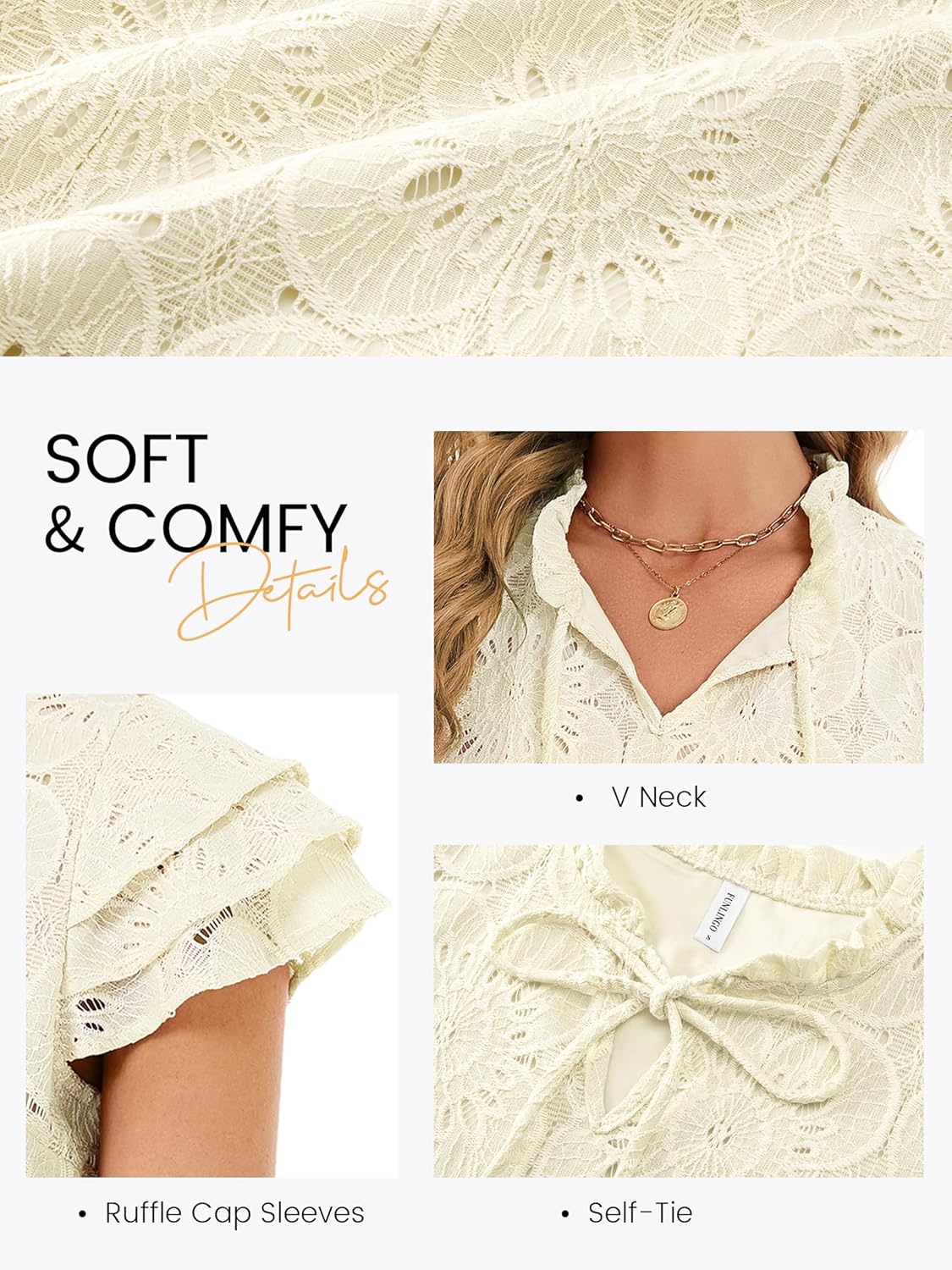 Funlingo Womens Summer Eyelet Tops Dressy Casual Ruffle Cap Sleeve Blouses Hollow Out Crochet Lace Embroidered Shirts