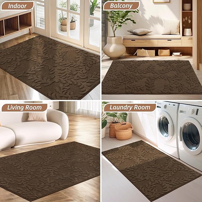 BEQHAUSE Door Mats 20”x32”, Non-Slip TPR Backing Entryway Doormat, Super Absorbent Welcome Mat for Front Door, Mud Shoes & Paws, Washable Entry Rugs, Brown