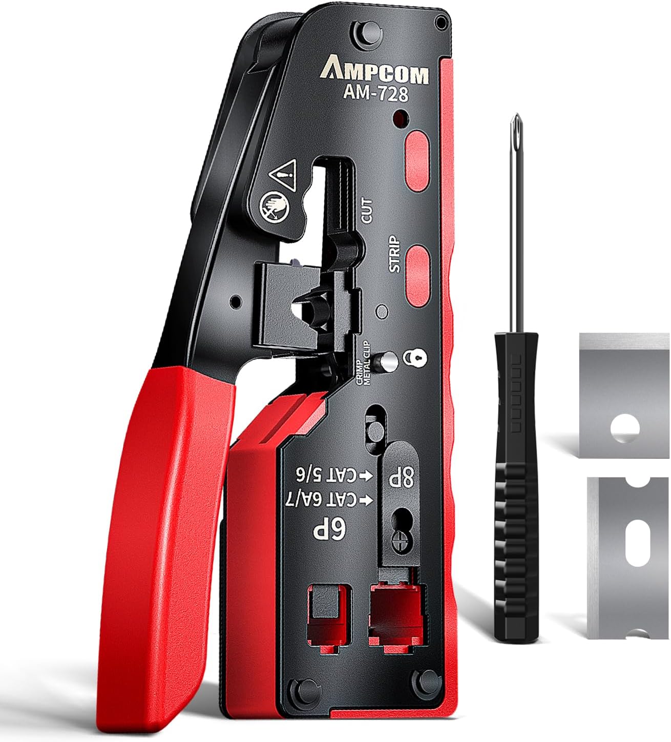 AMPCOM RJ45 Pass Through Crimp Tool for Cat8 Cat7 Cat6