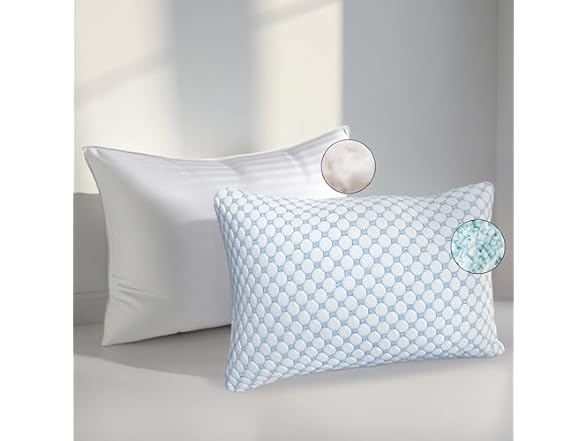 Nestl Cooling Memory Foam Pillow with Down alternative Pillows Combo Set – King Size Set of 2, 1 Soft and 1 Firm, Adjustable for Side, Back or Stomach Sleepers, Breathable Washable Cool Cover, 20”x36”