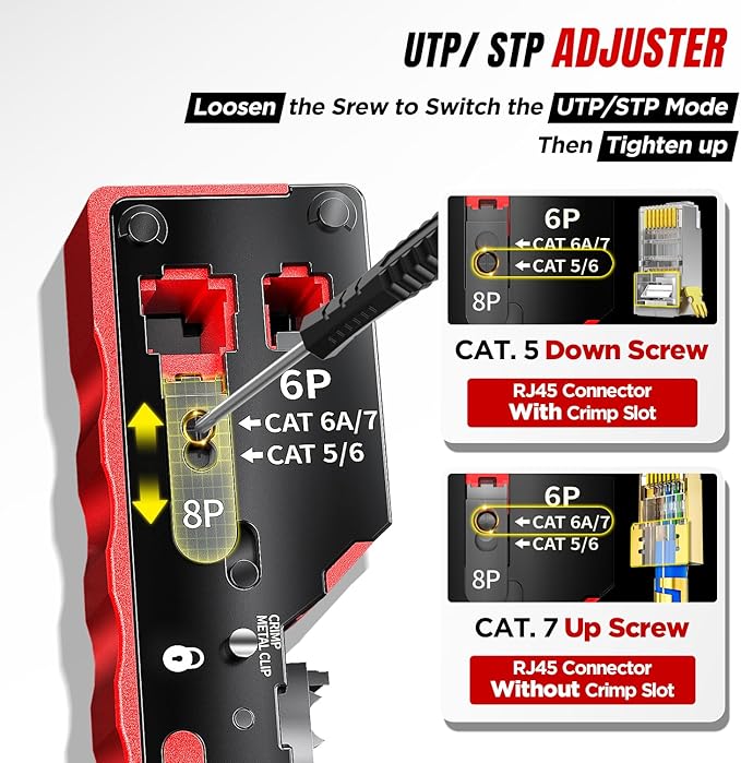 AMPCOM Pass Through RJ45 Crimp Tool, All-in-one Ethernet Crimper, Crimping for STP UTP RJ45/ RJ11 Cat8 Cat7 Cat6A Cat6 Cat5e Cat5 Connectors, AM-728RD