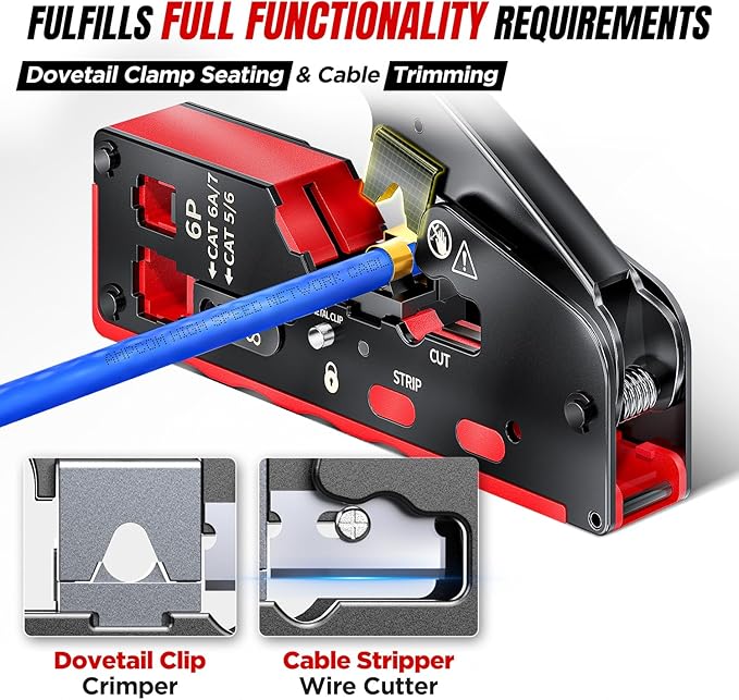 AMPCOM Pass Through RJ45 Crimp Tool, All-in-one Ethernet Crimper, Crimping for STP UTP RJ45/ RJ11 Cat8 Cat7 Cat6A Cat6 Cat5e Cat5 Connectors, AM-728RD