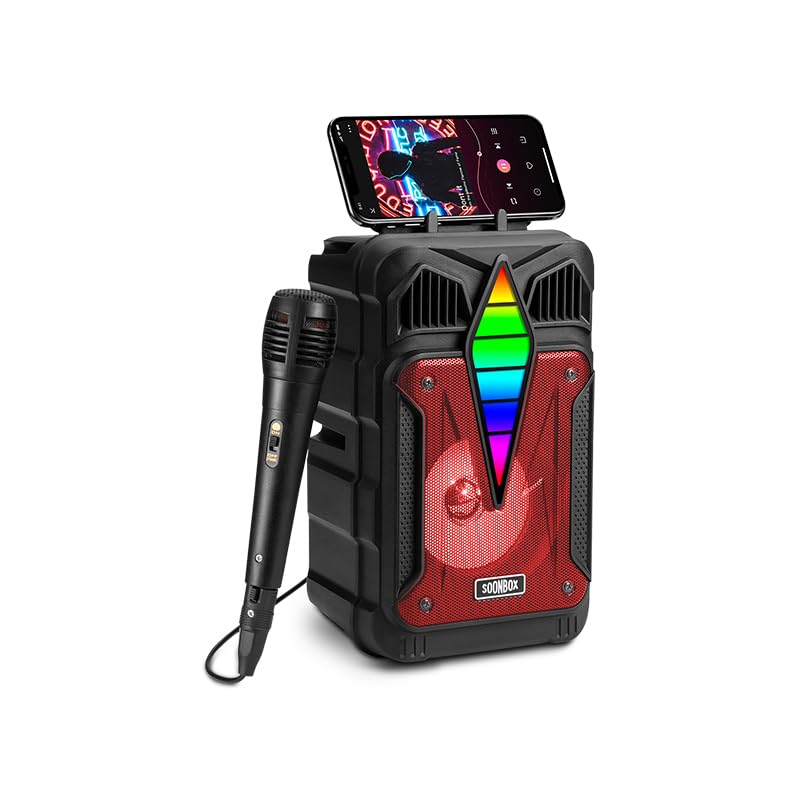 Portable Bluetooth Speaker with Microphone, Wireless Outdoor Speaker with RGB Rhythm Light, Deep Bass, Phone Holder, Ideal for Home, Parties & Outdoor Activities (Black)