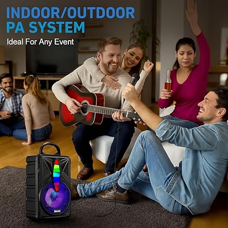 Portable Bluetooth Speaker with Microphone, Wireless Outdoor Speaker with RGB Rhythm Light, Deep Bass, Phone Holder, Ideal for Home, Parties & Outdoor Activities (Black)