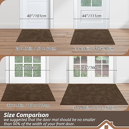 BEQHAUSE Door Mats 20”x32”, Non-Slip TPR Backing Entryway Doormat, Super Absorbent Welcome Mat for Front Door, Mud Shoes & Paws, Washable Entry Rugs, Brown