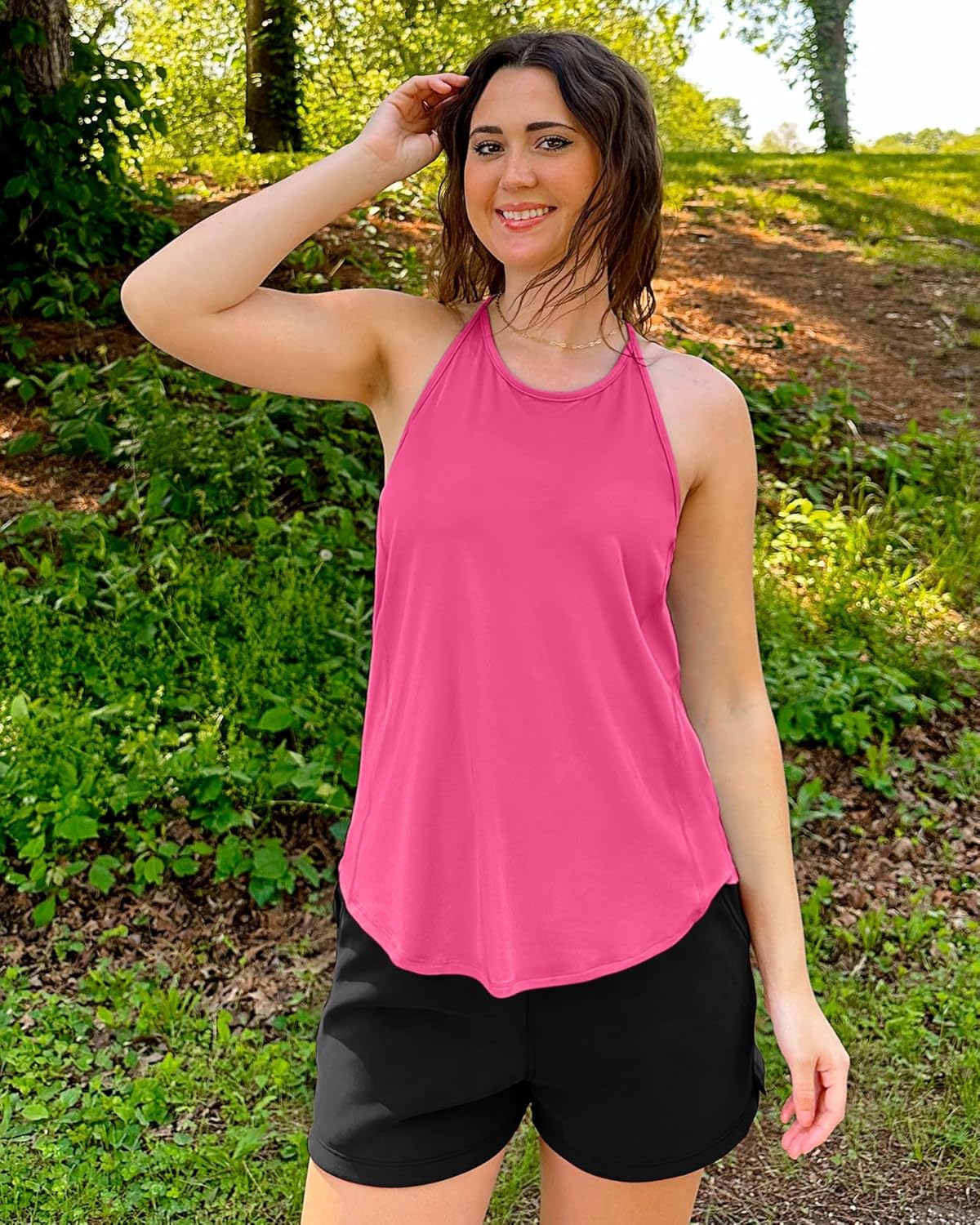 G4Free Running Tops for Women Spaghetti Workout Tank Fast Dry Athletic Racerback Gym Yoga Tanks Lightweight Summer Activewear (Hot Pink,XL,)