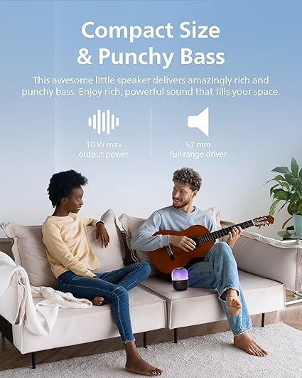 Philips S2108 Portable Bluetooth Speaker,Wireless Speakers with Punchy Bass,7 H Battery,TWS Pairing,Support Stereo Sound,Bluetooth 5.3 or TF Card,10W Output Power,Lighting Modes,Compact,Black