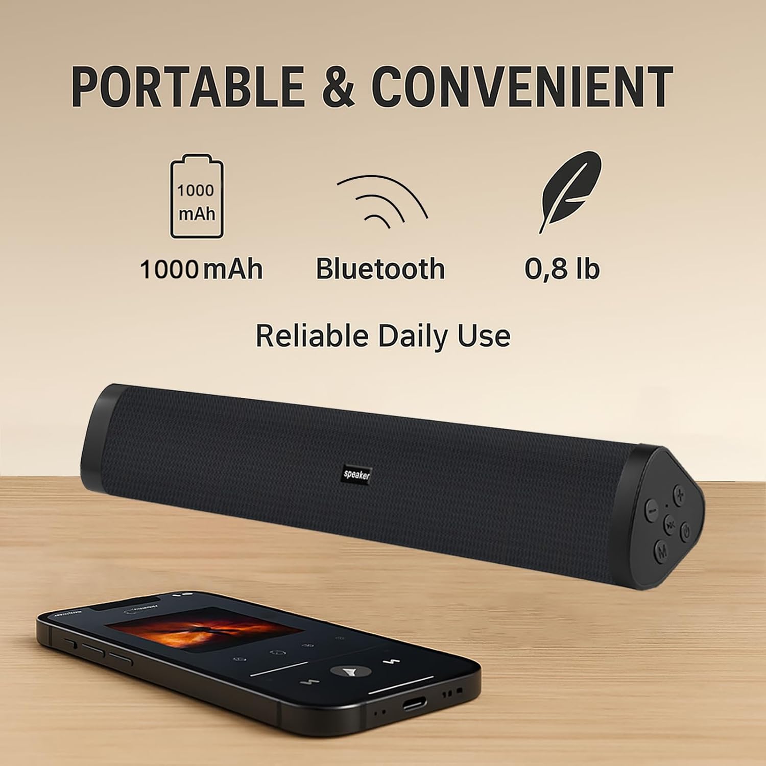 Home Bluetooth Speaker Portable Wireless Sound Bar, Home Theater Speaker System Compatible for PC, Laptop, Smartphones (Black)
