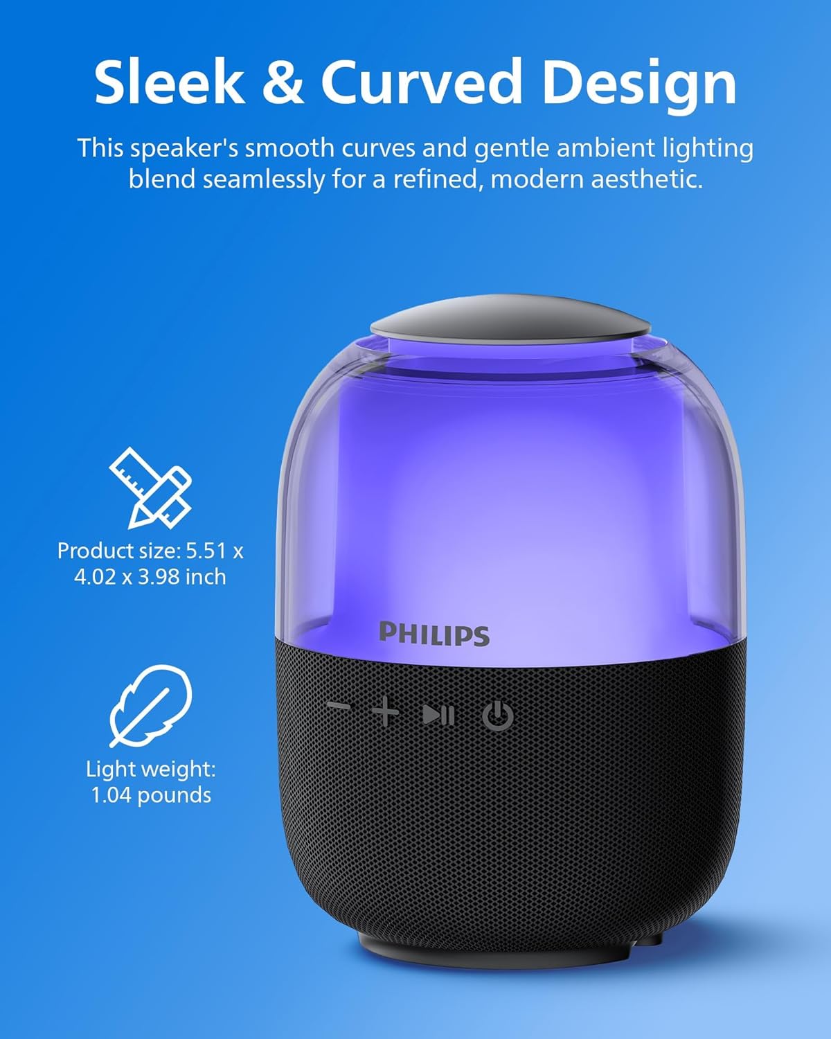 Philips S2108 Portable Bluetooth Speaker,Wireless Speakers with Punchy Bass,7 H Battery,TWS Pairing,Support Stereo Sound,Bluetooth 5.3 or TF Card,10W Output Power,Lighting Modes,Compact,Black