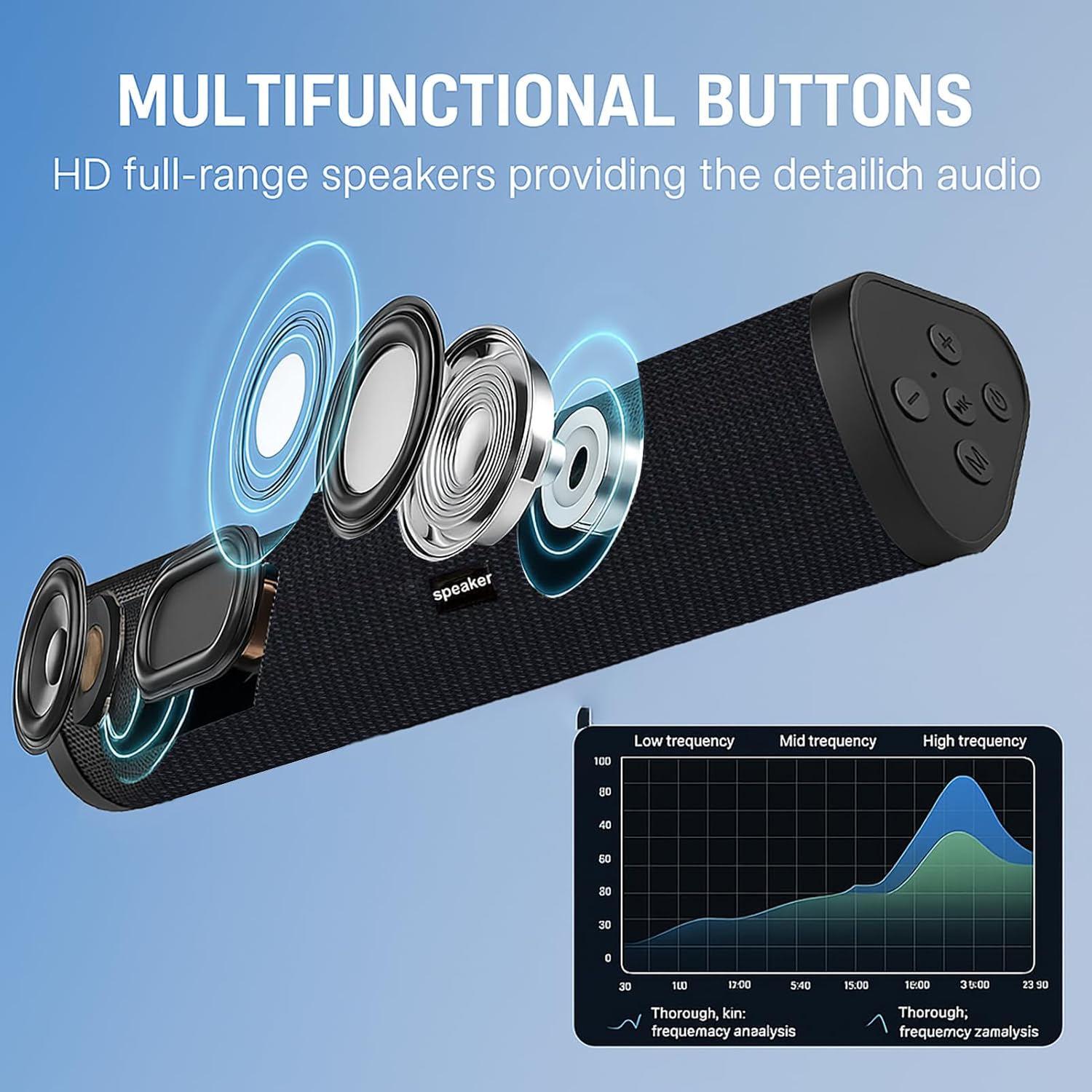 Home Bluetooth Speaker Portable Wireless Sound Bar, Home Theater Speaker System Compatible for PC, Laptop, Smartphones (Black)