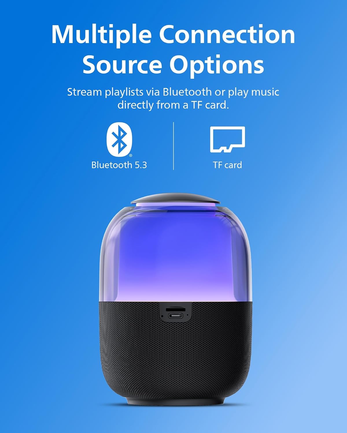 Philips S2108 Portable Bluetooth Speaker,Wireless Speakers with Punchy Bass,7 H Battery,TWS Pairing,Support Stereo Sound,Bluetooth 5.3 or TF Card,10W Output Power,Lighting Modes,Compact,Black