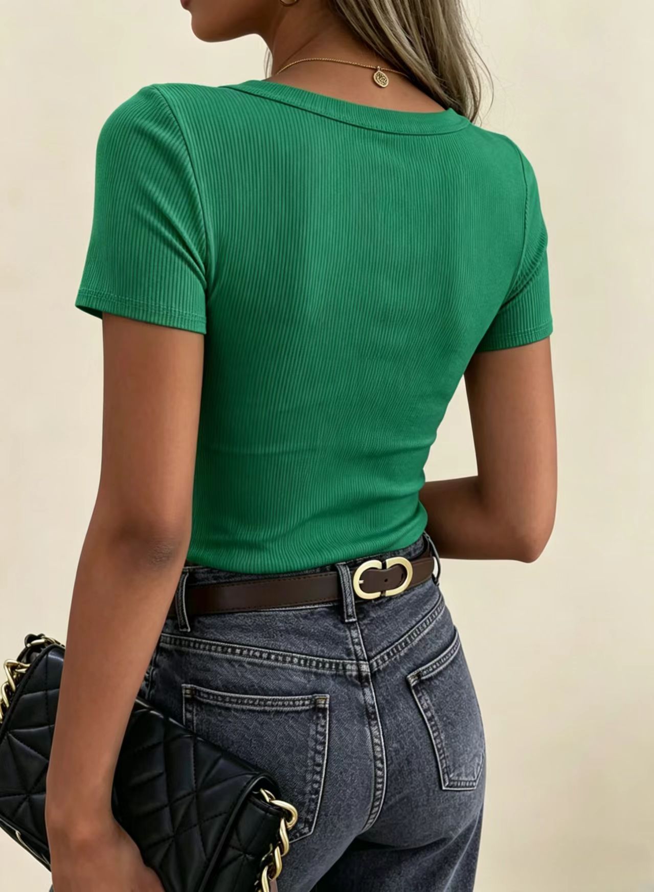 GKBK Ribbed Short Sleeve Tee - Scoop Neck Slim Fit Basic Top