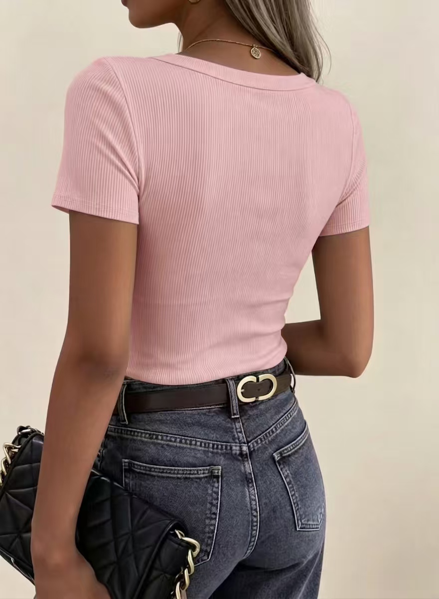 GKBK Women's Ribbed Short Sleeve Tee, Scoop Neck Slim Fitted Basic Top, Casual Summer Spring Trendy Shirt 2026