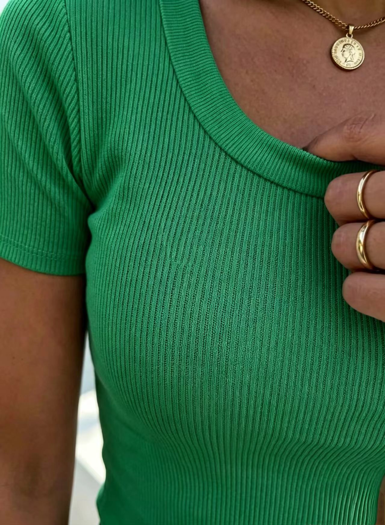 GKBK Ribbed Short Sleeve Tee - Scoop Neck Slim Fit Basic Top