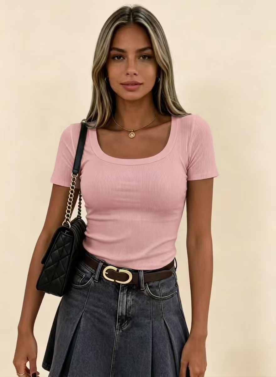 GKBK Women's Ribbed Short Sleeve Tee, Scoop Neck Slim Fitted Basic Top, Casual Summer Spring Trendy Shirt 2026