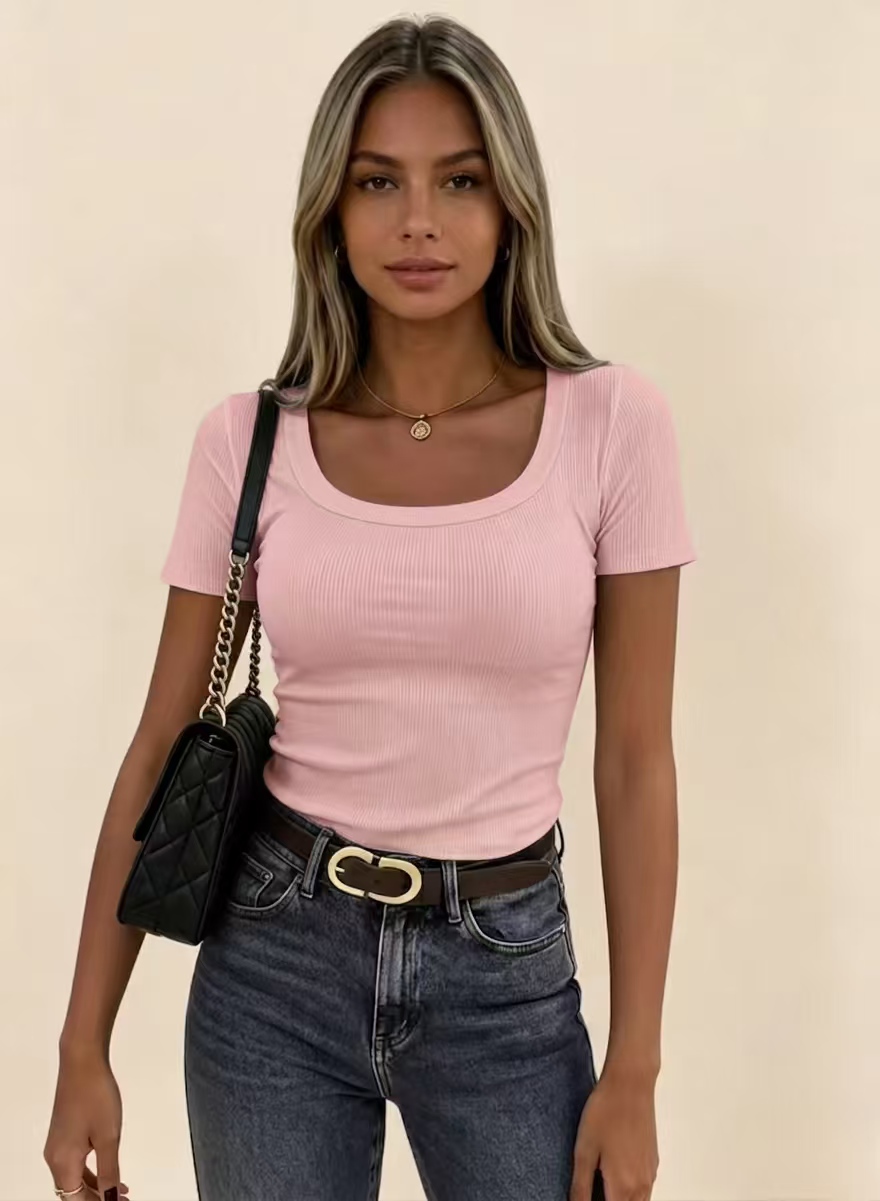 GKBK Women's Ribbed Short Sleeve Tee, Scoop Neck Slim Fitted Basic Top, Casual Summer Spring Trendy Shirt 2026