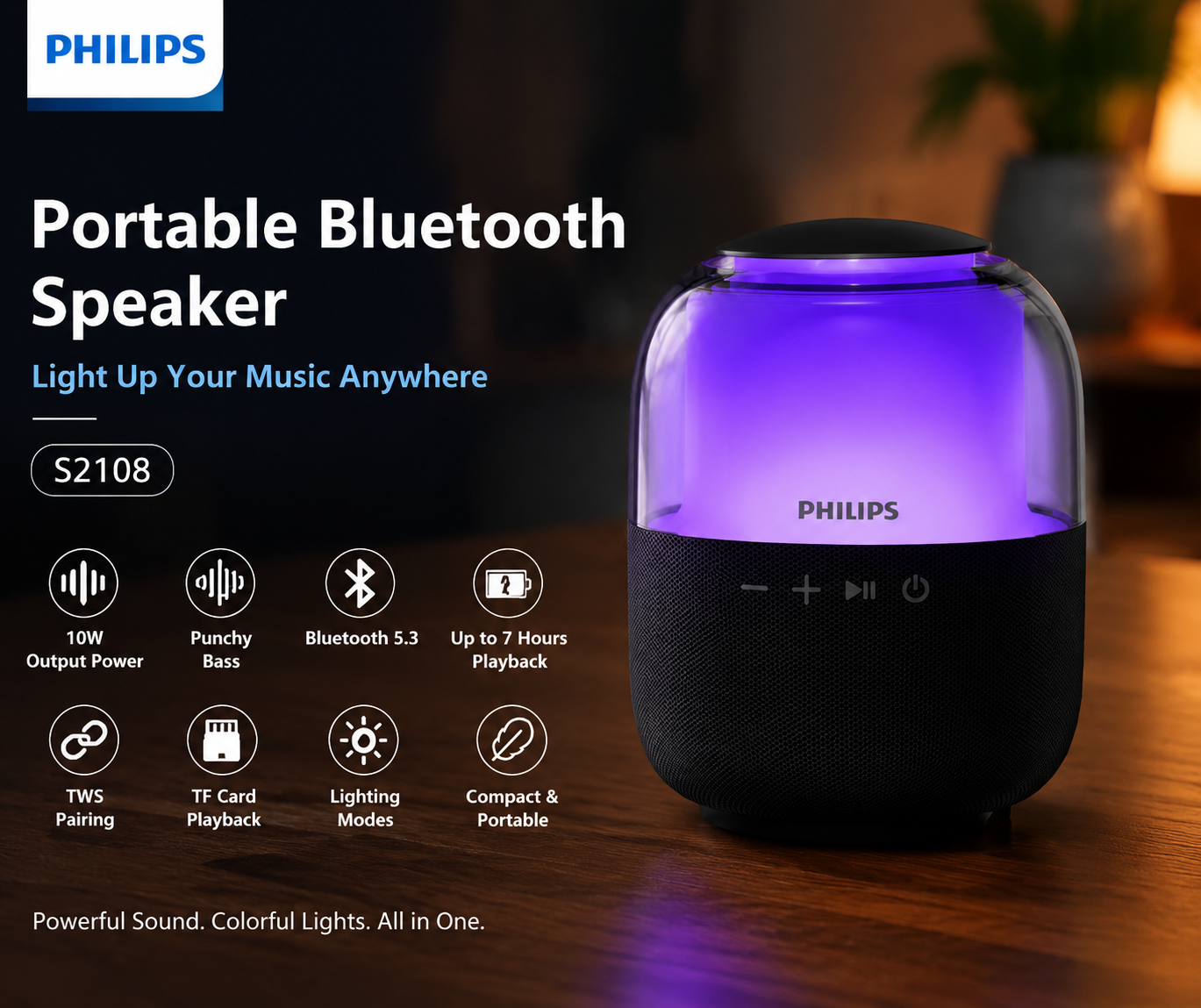 Philips S2108 Portable Bluetooth Speaker with Bass