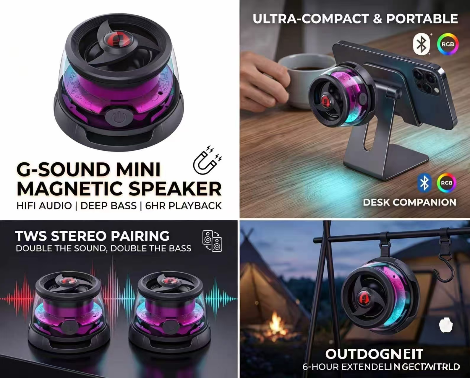 Magnetic Cyber Bluetooth Speaker-Compact-RGB-HiFi Bass-6H Play-TWS-Home&Outdoor