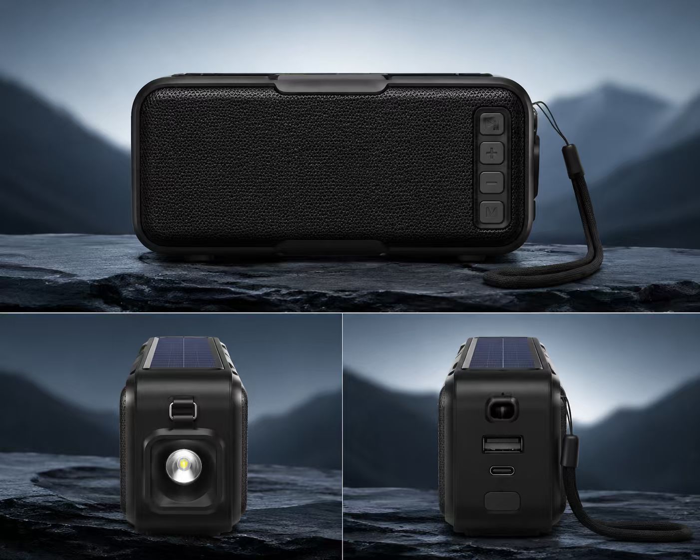Solar Bluetooth Speaker with Flashlight and USB Charging