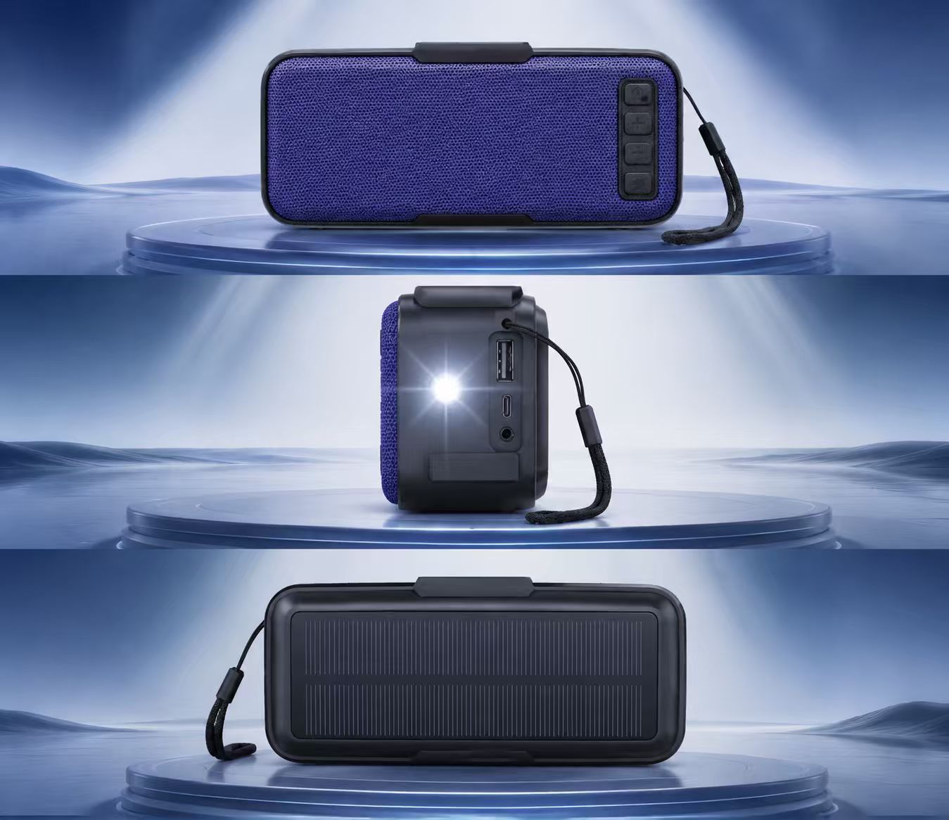Solar Bluetooth Speaker with Flashlight and USB Charging