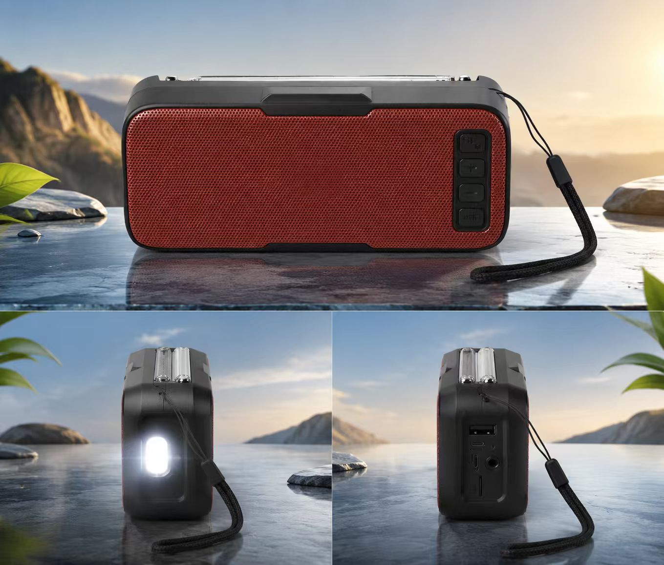 Solar Bluetooth Speaker with Flashlight and USB Charging