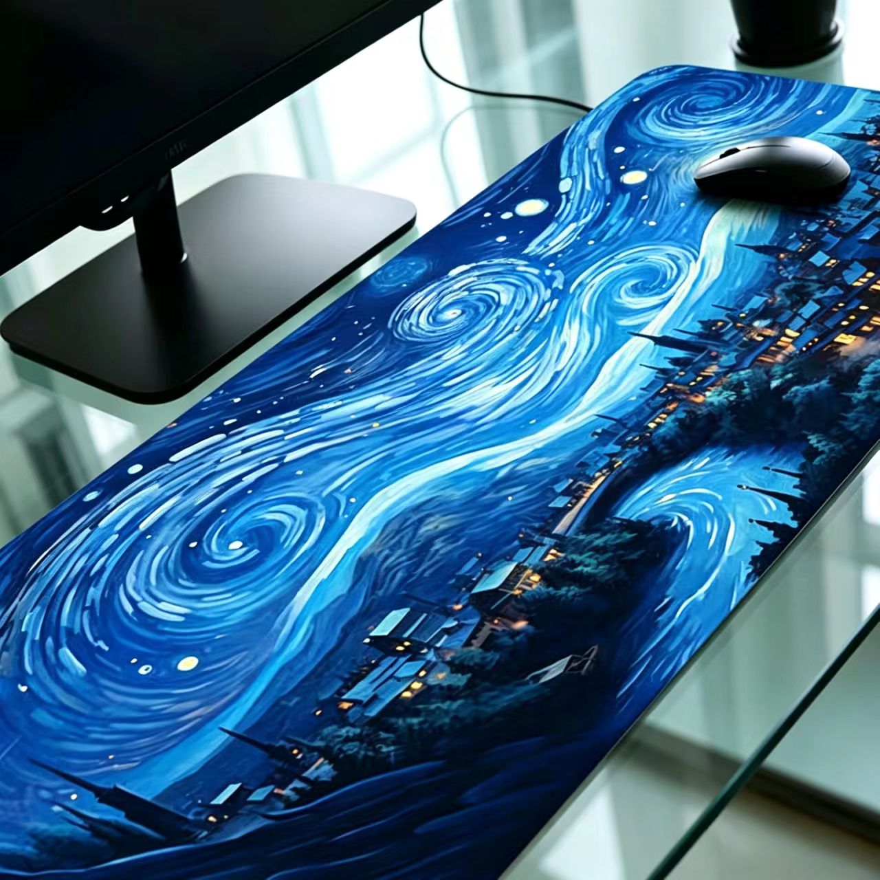 2pc-Night-Starry-Sky-Space-Galaxy-gaming-mousepad-XL-35.4x15.7in-Soft-Rubber