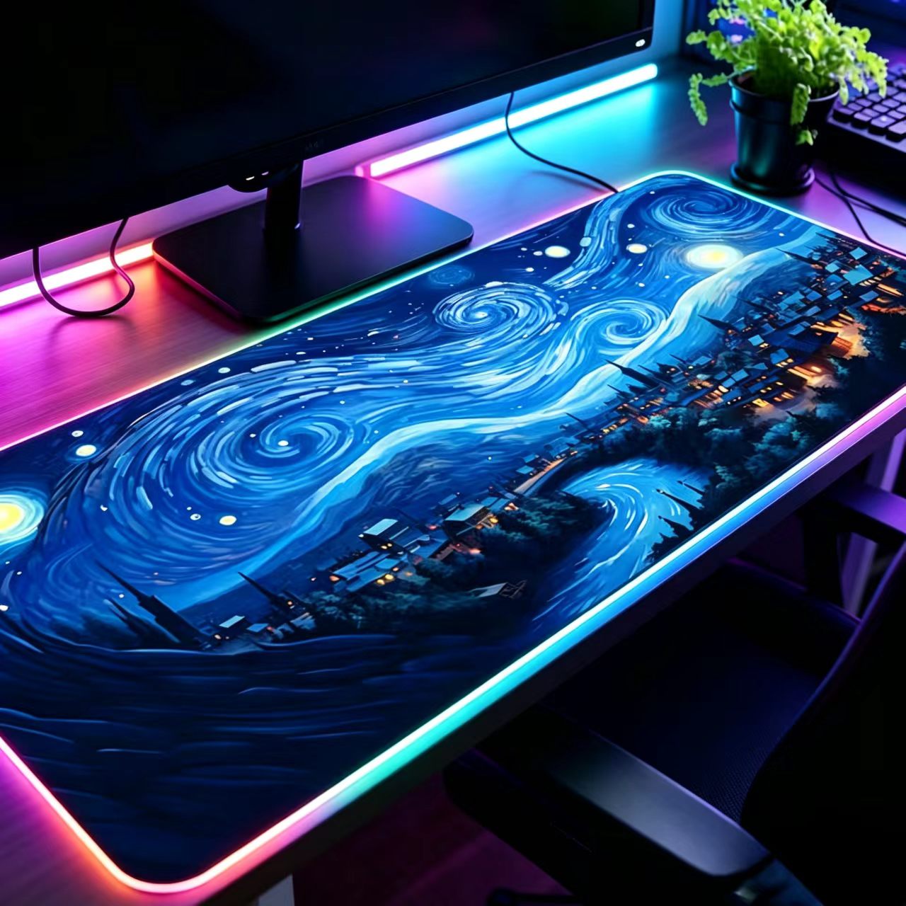 2pc-Night-Starry-Sky-Space-Galaxy-gaming-mousepad-XL-35.4x15.7in-Soft-Rubber