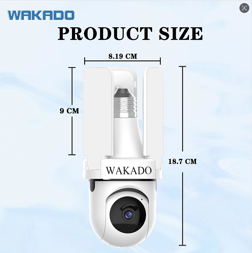 WAKADO Light bulb camera 2.4Ghz Wireless 2K HD, LED Light Sensor, Infrared Night Vision,Two-Way Audio, Human Detection, Security camera for home Multipl cameras for home e Users Easy