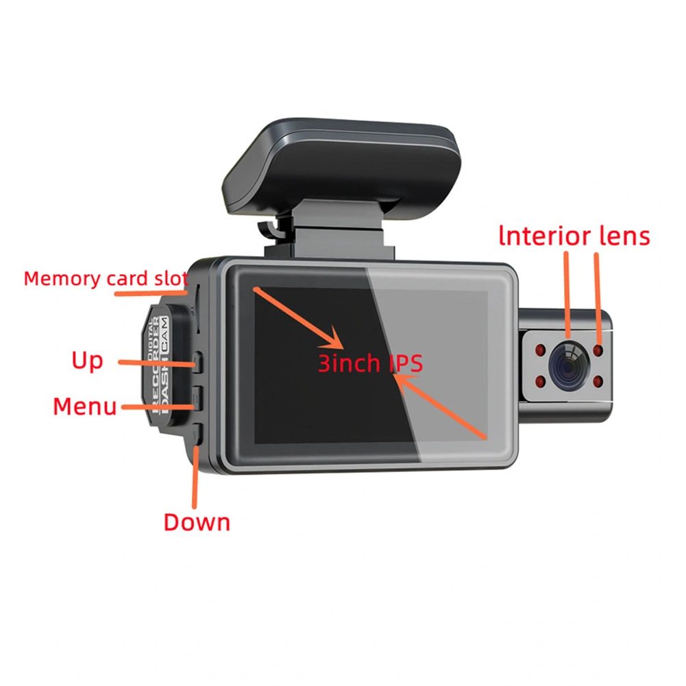 3-Inch Dual Lens Car Dash Cam-Front  Inside Recording-Night Vision-G-Sensor Vehicle Dash Camera