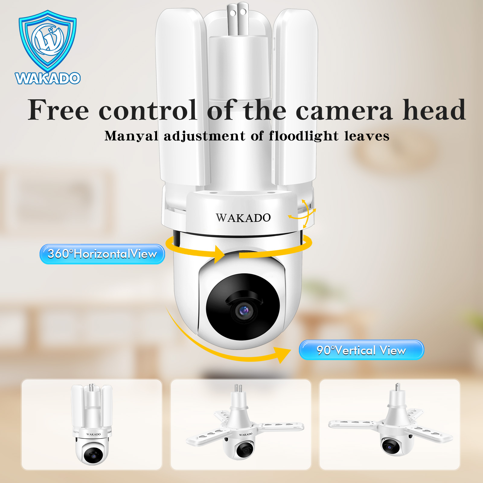 WAKADO Light bulb camera 2.4Ghz Wireless 2K HD, LED Light Sensor, Infrared Night Vision,Two-Way Audio, Human Detection, Security camera for home Multipl cameras for home e Users Easy