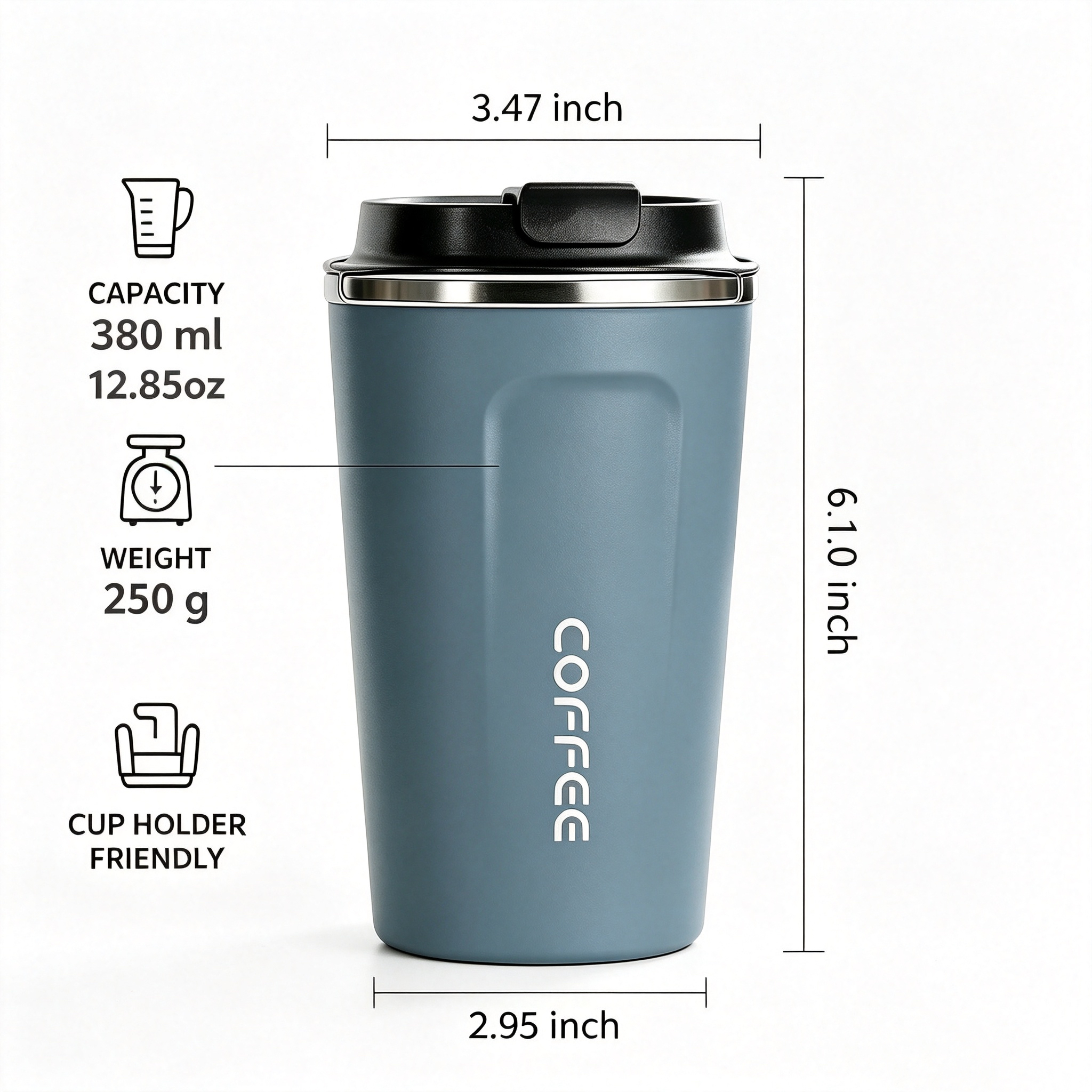 13oz 304 Stainless Steel Tumbler-Insulated Coffee Mug-12H Hot 24H Cold-5 Colors