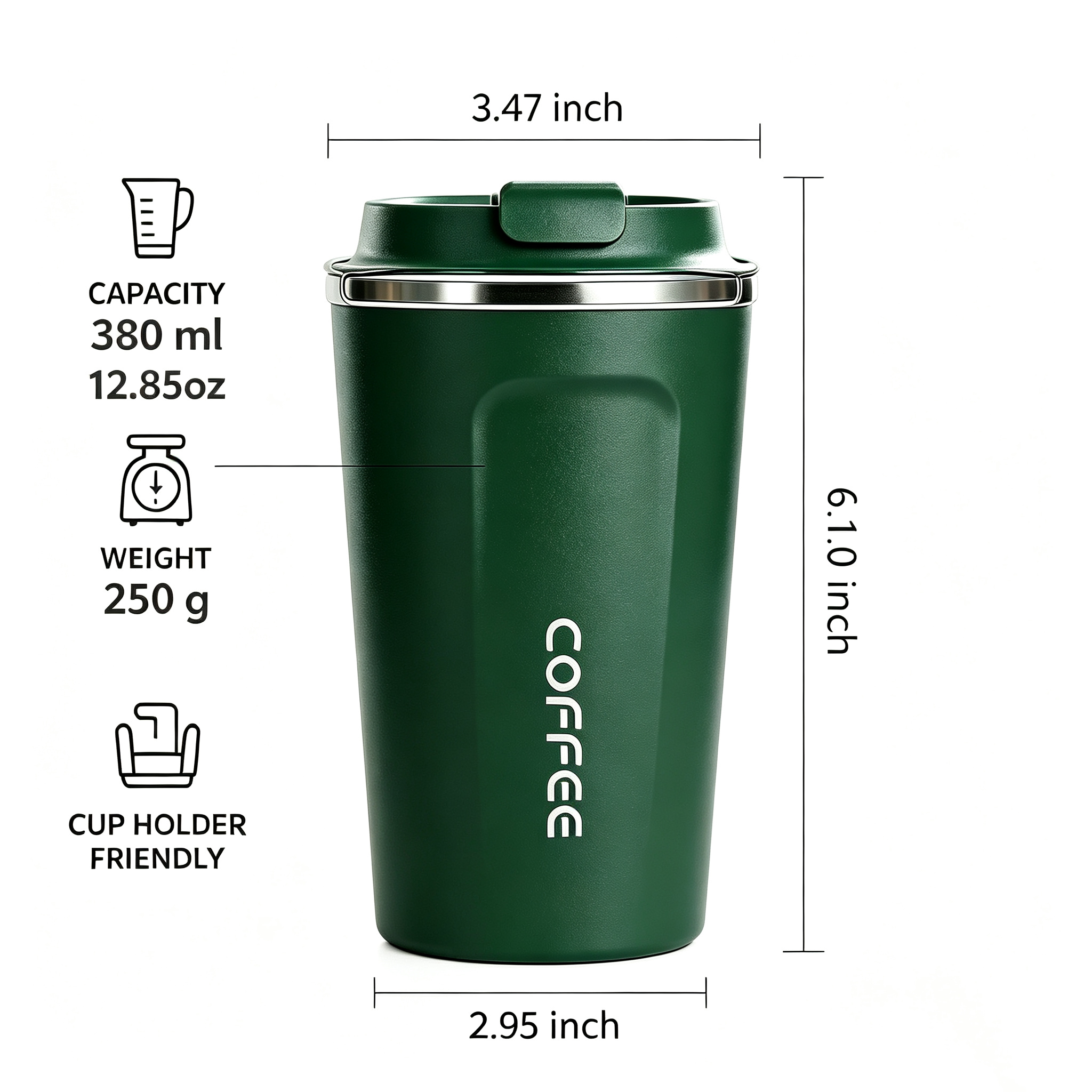 13oz 304 Stainless Steel Tumbler-Insulated Coffee Mug-12H Hot 24H Cold-5 Colors