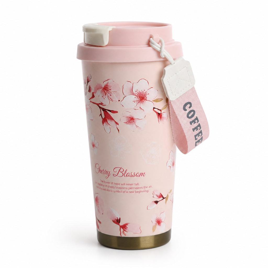 Lily Insulated Tumbler 17oz 500ml Stainless Steel Coffee Mug with Lid Strap