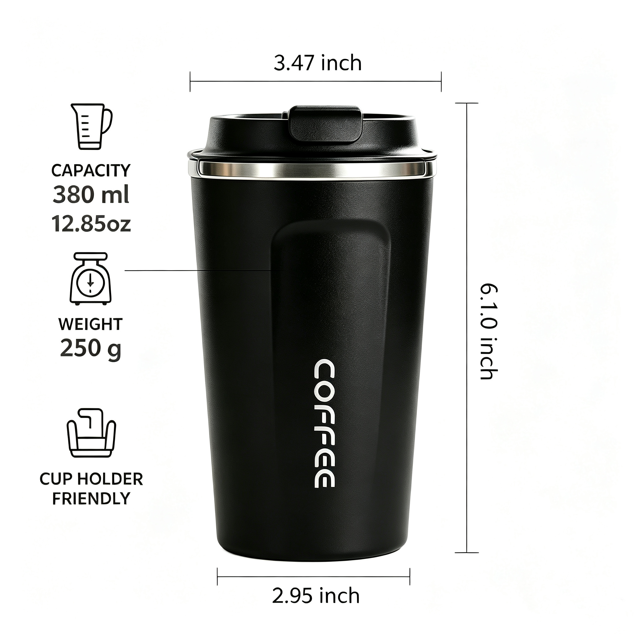 13oz 304 Stainless Steel Tumbler-Insulated Coffee Mug-12H Hot 24H Cold-5 Colors