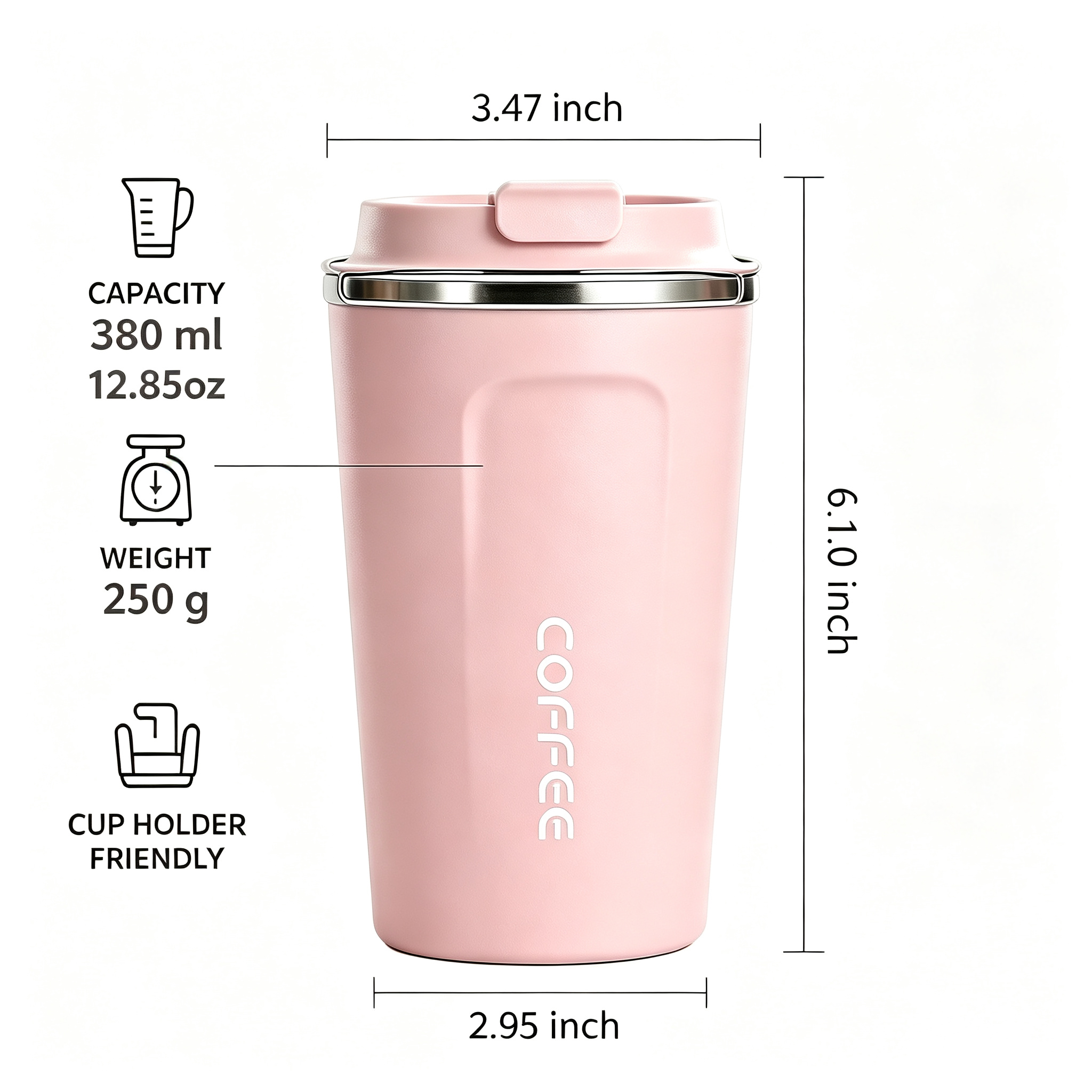 13oz 304 Stainless Steel Tumbler-Insulated Coffee Mug-12H Hot 24H Cold-5 Colors