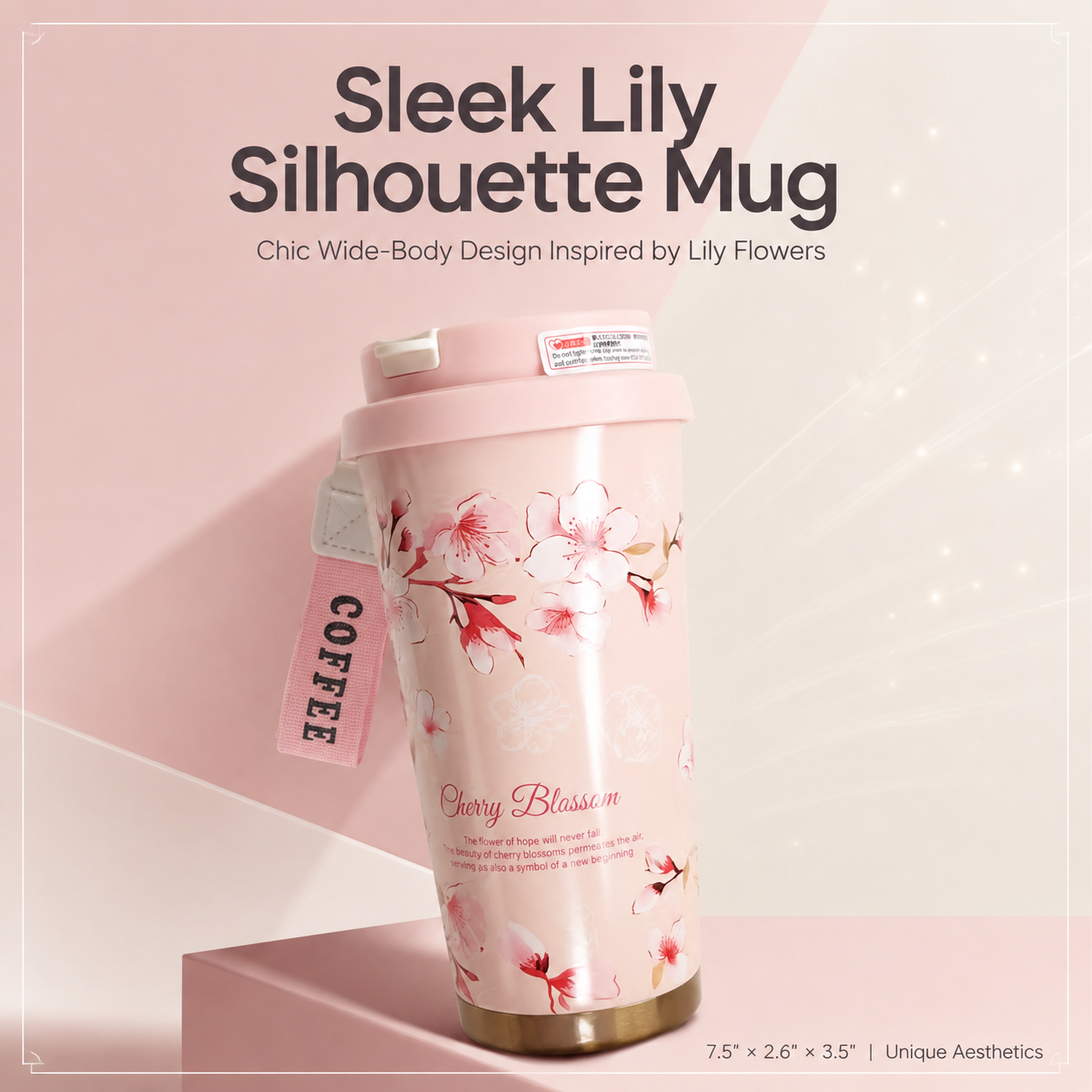Lily Insulated Tumbler 17oz 500ml Stainless Steel Coffee Mug with Lid Strap